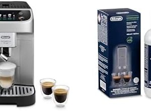 De'Longhi Magnifica Plus ECAM322.70.SB Kaffeevollautomat mit LatteCrema-Milchsystem für Automatischen Cappuccino, Touch-display, Extra Shot-Funktion, x2-Funktion, Silber/Schwarz mit DLSC 500 Entkalker