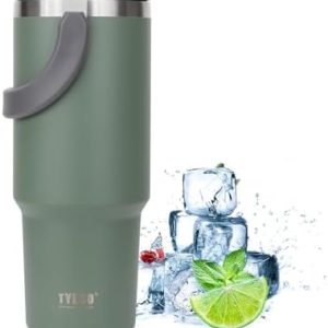 Riley Joy Thermobecher 900ml, 1200ml Trinkbecher mit Deckel und Strohhalm aus Edelstahl Isolation von Warm- und Kaltgetränken Kaffeebecher für Wasser, Kaffee oder Eistee (Grün, 1200 ml)