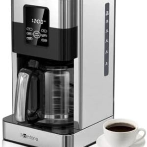 Homtone 1000W Programmierbare Kaffeemaschine mit Timer, 1.8L Edelstahl Filterkaffeemaschine 12 Tassen, Abschaltautomatik, Tropf-Stopp, Dauerfilter und Heizplatte, BPA-frei, Schwarz