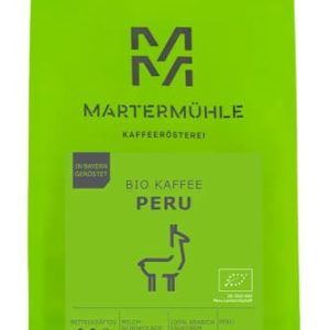 Martermühle Peru Bio Kaffeebohnen 1kg mittelkräftig I Arabica I Aromen: Milchschokolade, Florale Note, Nuss I Ganze Bio Kaffee-Bohnen schonend geröstet, säurearm