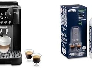 De'Longhi Magnifica Start ECAM222.60.BG, Kaffeevollautomat mit LatteCrema-Milchsystem für Automatischen Cappuccino, 4-Direktwahl-Tasten, Touchscreen, x2-Funktion, Schwarz/Grau mit DLSC 500 Entkalker