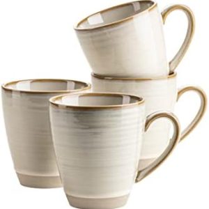 MÄSER Serie Nottingham, 4er Kaffeebecher Set mit filigranem Linienspiel und edler Glasur, große Kaffeetassen aus Keramik in modernem Vintage Look, Steinzeug, Beige, 420