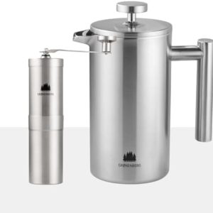 Groenenberg Spar Set 5 | French Press Thermo + Kaffeemühle manuell | Kaffeepresse + Handkaffeemühle aus hochwertigem Edelstahl