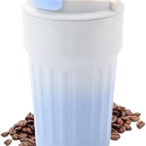 Bugucat Thermobecher 400ML, Doppelwandig Isolierbecher Edelstahl Kaffeebecher to go, Auslaufsicher Coffee to go Becher, Coffee Mug Trinkbecher mit deckel für Wasser Kaffee Tee Heißes Kaltes, Blau