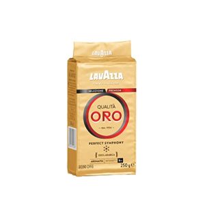 Lavazza, Qualità Oro, Gemahlener Kaffee, mit Aromanoten von Früchten und Blumen, für einen Samtigen Espresso, 100 % Arabica Kaffeebohnen, Intensität 5/10, Mittlere Röstung, 250g