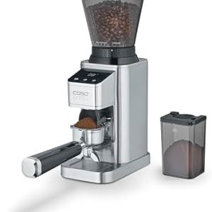 CASO BaristaChef Inox - elektrische Kaffeemühle, langlebiges Edelstahl-Kegelmahlwerk, mit Siebträgerhalterung, 48 präzise Mahlgradstufen, aromaschonende 450 U/min, individuelle Dosierung