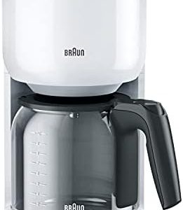 Braun Household PurEase Kaffeemaschine KF 3120 WH – Filterkaffeemaschine mit Glaskanne für 10 Tassen Kaffee, Kaffeezubereiter für einzigartiges Aroma, integrierter Wasserfilter, 1000 Watt, weiß