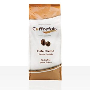 Coffeefair Cafe Creme Kaffee-Bohnen in Barista Qualität - 1kg für Kaffeevollautomaten, Mischbohne für Kaffee oder Espresso verwendbar, schonende Trommelröstung, perfekte Mischung aus Arabica und Robusta, elegant vollmundig