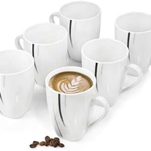 SÄNGER | Kaffeebecher Set Bilgola Black Lines aus Porzellan, 6-teiliges Kaffeebecher Set, Klassisches Design in Weiß mit Schwarzen Linien | 250 ml