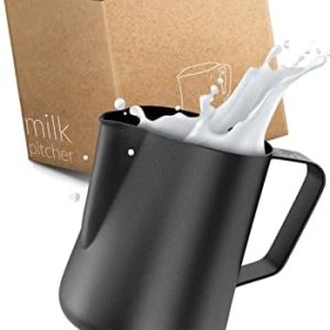 Lambda Coffee Barista Milchkännchen Edelstahl 350ml schwarz-anthrazit I Milchschaumkännchen Milchkanne | Siebträger Zubehör | milk frother