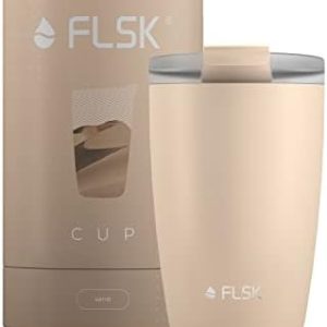 FLSK CUP Coffee to go-Becher (350 ml) • Kaffeebecher aus Edelstahl • Mehrwegbecher für unterwegs • Thermobecher auslaufsicher • Isolierbecher (Sand)