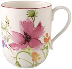 Villeroy und Boch - Mariefleur Basic Latte Macchiato-Becher, schöner Kaffee-Becher mit verspieltem Blumendekor aus Premium Porzellan, 480 ml, 1 Stück (1er Pack)