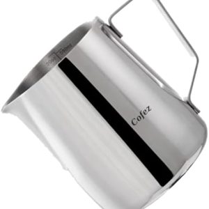 Milchkännchen 350ml Edelstahl Silber - Barista Milchkanne für cappuccino - Aufschäumkännchen zum Milch aufschäumen (Silber)