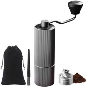 ELMWAY Manuelle Kaffeemühle, Keramik-Kaffeemühle mit Edelstahlgehäuse, tragbare Kaffeemühle mit abnehmbarem Griff für Küche, Camping, Geschenk (Silber)