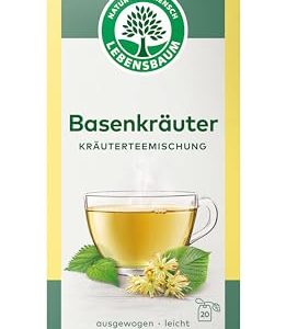 Lebensbaum Basenkräuter, Bio Kräutertee-Mischung mit Wildkräutern, Basenfasten-Tee mit Geschmack von Brennnessel & Himbeerblatt, 20 Teebeutel, 30g