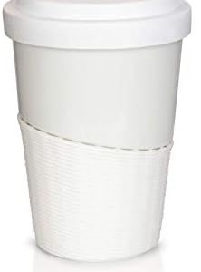 Mahlwerck Wave Kaffee-Becher to go, Porzellan Coffee to go Becher mit auslaufsicherem Deckel, Weiß, 350ml