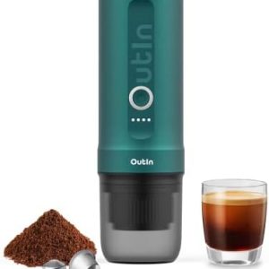 Outin Nano Tragbare elektrische Espressomaschine mit 3-4 Minuten Selbst-Erwärmung, 20 Bar Mini 12V 24V Auto-Kaffeemaschine, kompatibel mit NS Original-Kapsel & gemahlener Kaffee für Reisen, Camping