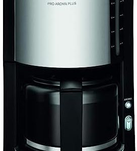 Krups KM3210 Pro Aroma Plus Filterkaffeemaschine | 10 Tassen | 1,25 L | 30-Minuten-Warmhaltefunktion | sichtbares Wasserstands Fenster | Tropfstopp-System | Schwarz mit Edelstahlapplikationen