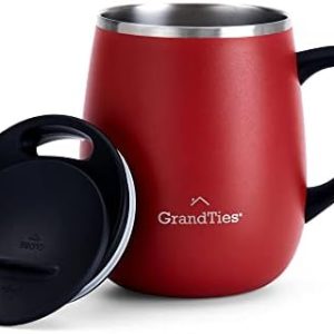 Grandties Thermo Kaffeebecher mit Griff - Schiebedeckel für Spritzschutz 480 ml Coffee To Go Becher Kaffeebecher To Go | Doppelwand-Edelstahl Hält Getränke Warm & Kalt - Cranberry