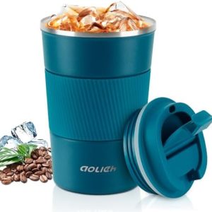 Aolieh Thermobecher, Kaffeebecher mit Auslaufsicherem Deckel, Thermobecher- Isolierbecher, Edelstahl Travel Mug, Kaffeebecher to go für heißes und kaltes Wasser Kaffee Tee (380ML,Blau)