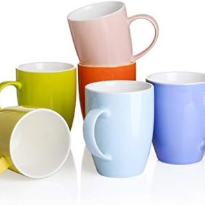 Panbado, 6-teilig Set Porzellan Tasse, 370ml Becherset, Kaffeetasse, Milch Tee Becher für Frühstück, Trinkbecher, bunt Modernes Design für Geschirr Tafel-Zubehör