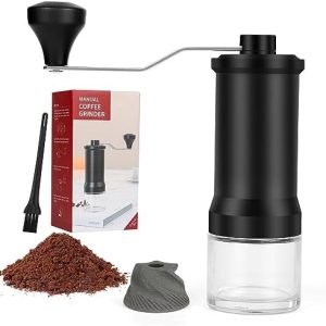 Dreamhigh® Kaffeemühle Manuell, BPA-Freie Coffee Grinder Manual, Ergonomischer Körper, Handkaffeemühle mit klappbarem Griff für Espresso bis French Press - Schwarz-Keramikkern