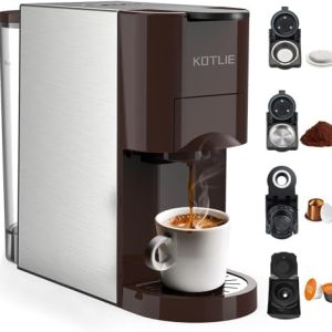 KOTLIE Espresso Kaffeemaschine, 4 in1Kaffeemaschine für Nespresso Original/Dolce Gusto/Mehl/ESE Kapsel Espressomaschine, 19 Bar Automatische Nespresso Kapseln Kaffeemaschine