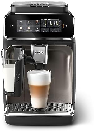 Philips 3300 Series Vollautomatische Espressomaschine - 6 Getränke, Modernes Farb-Touchscreen-Display, LatteGo-Milchsystem, SilentBrew, 100% Keramikmahlwerk, AquaClean Filter. Schwarzchrom (EP3347/90)