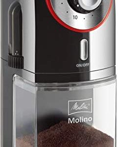 Melitta Molino Kaffeemühle - Elektrische Kaffeemühle für bis zu 200g Kaffeebohnen mit 17 individuellen Mahlstufen, für 2-14 Tassen Kaffee, schwarz/rot