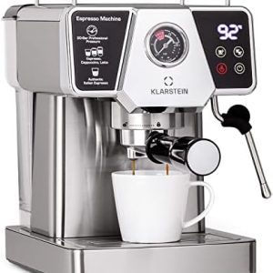 Klarstein 1,8 L Siebträgermaschine für 2 Tasse Kaffee, Mini Espressomaschine mit Milchschäumer, 19 Bar Siebträger Kaffeemaschine Klein, Gute Espresso Kaffeemaschine, Edelstahl-Espressomaschinen 1350 W