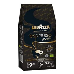 Lavazza, Espresso Maestro, Kaffeebohnen für Espressomaschinen, Ausgewogener & Aromatischer Frucht- und Blumengeschmack, Intensität 9/10, 100 % Bio Arabica & Robusta, Langsame & Sanfte Röstung, 1 Kg