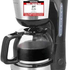 Emerio CME-122933, Filter Kaffeemaschine, 1.25l für bis zu 10 Tassen frischen Kaffee, herausnehmbarer Permanent-Filter, Anti-Tropf-Funktion, Kaffeekanne aus Glas, Auto-Off, 1000 Watt, schwarz/silber