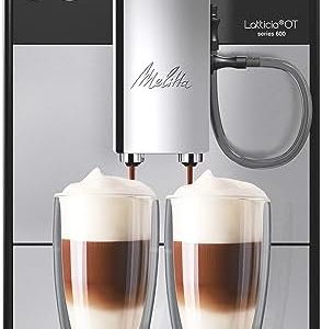 Melitta Latticia OT - Kaffeevollautomat mit Milchsystem, Kaffeemaschine mit Mahlwerk für z. B. Kaffee oder Cappuccino, silber/schwarz