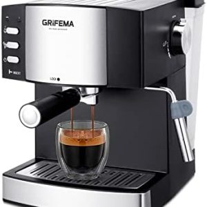 GRIFEMA GC3002 Kaffeevollautomat mit Latte go Milchsystem für Cappuccino, Coffee Machine mit Mahlwerk, 2-Tassen-Funktion, 1,6 Liter Wassertank, Schwarz