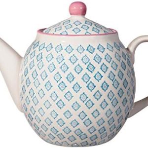 Bloomingville Teekanne Patrizia Retro große Kanne mit integriertem Sieb vor der Tülle Vintage ø 14 cm, blau, Keramik, fasst ca. 1200 ml