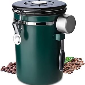 Frasheng Kaffeedose, Luftdicht, Behälter aus Edelstahl,Vakuum Kaffee Dose,mit Löffel,mit Datumsverfolgung für Kaffeebohnen Kaffeepulver Kaffeebehälter,1.8L,Grün