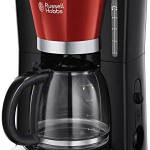 Russell Hobbs Kaffeemaschine [Digitaler Timer, Brausekopf für optimale Extraktion&Aroma] Colours+ Rot (max 10 Tassen, 1,25l Glaskanne, Warmhalteplatte, 1100W) Filterkaffeemaschine 24031-56