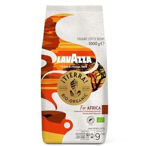 Lavazza, Tierra For Africa, 100% Bio Kaffeebohnen, Ideal für Espressomaschinen, Kräftiger und Vollmundiger Geschmack, Intensität 9/10, Aromen von Nüssen, Mittlere Röstung, 1 kg Packung