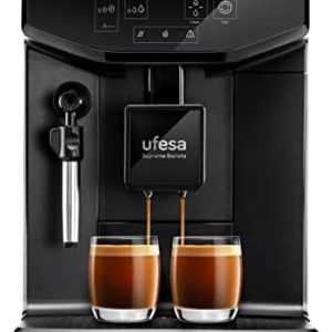 Ufesa Supreme Barista Kaffeevollautomat mit 20 Bar Druck, Touchpanel, integrierter Mahlwerk, patentierte Technologie, einstellbare Kaffeestärke, 2L Wassertank, 1550W, hergestellt in Spanie