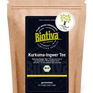 Kurkuma & Ingwer Tee Bio 250g - hochwertige Kurkumawurzel (Curcuma longa) und Ingwerwurzel (Zingiber officinale) getrocknet - Abgefüllt und kontrolliert in Deutschland - Biotiva