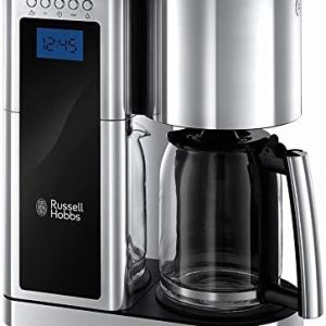 Russell Hobbs Kaffeemaschine [Digitaler Timer, Brausekopf für optimale Extraktion&Aroma] Elegance (max 10 Tassen, 1,25l Glaskanne, Warmhalteplatte, 1600W) Filterkaffeemaschine 23370-56