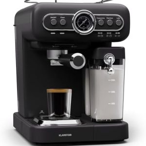 Klarstein Espresso Siebträgermaschine mit Milchaufschäumer, 1,2L Mini-Espressomaschine mit Siebträger, 1350 Watt Kaffeemaschine Klein, Edelstahl-Kaffeemaschine für Cappuccino, Latte & Macchiato