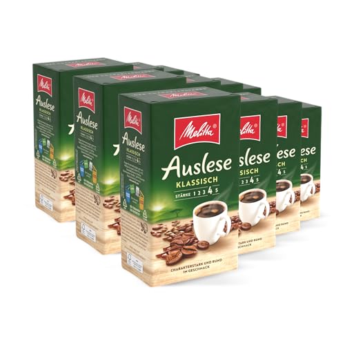 Melitta Auslese Filter-Kaffee 12 x 500g, gemahlen, Pulver für Filterkaffeemaschinen, starke Röstung, geröstet in Deutschland, im Tray