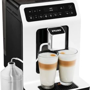 Krups Evidence Kaffeevollautomat 15 bar, 1450W, Milchschaum-System, automatische Reinigung, 2-Tassen-Funktion, Edelstahl, OLED Display, Direktwahltasten, Espresso-Kaffee-Maschine, Made in France Weiß