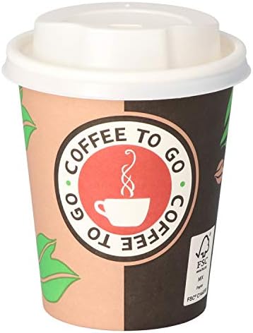 200 Kaffeebecher 8 oz für 200 ml Coffee to Go Pappbecher 0,2 ltr Cappuccinobecher mit weißem Deckel mit Trinköffnung