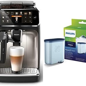 Philips 5400 Serie EP5447/90 Kaffeevollautomat, 12 Kaffeespezialitäten, Matt-Schwarz/Verchromte Arena & Philips Kalk CA6903/10 Aqua Clean Wasserfilter für Kaffeevollautomaten, Kunststoff