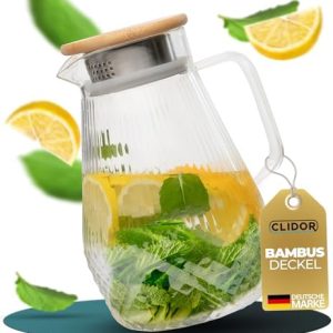 CLIDOR ® - Tropffreie Glaskaraffe - 1,5 Liter (mit 50% verstärkter Glasdicke) Karaffe für Heiß- & Kaltgetränke - Tropffreier Ausguss - Wasserkaraffe - Teekanne Glas - robuste mit Deckel