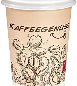 MH QUALITY 200x Kaffeebecher 200 bis 300ml Coffee to go Pappbecher Becher Kaffee Becher paper cups 0,2 to 0,3l (Hellbraun-Kaffeebohnen 200 ml mit Deckel)