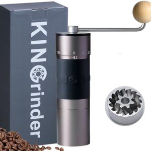 KINGrinder K6 Manuelle Kaffeemühle mit 200 einstellbaren Mahlgraden für Aeropress, French Press, Drip, Espresso, 35g Fassungsvermögen