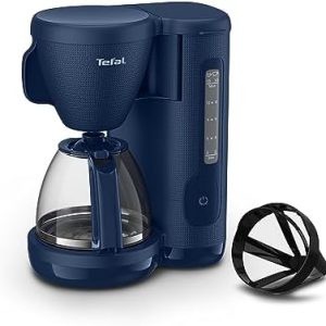 Tefal Morning Filterkaffeemaschine, Glaskanne, 1,25 Liter Wassertank, Warmhaltefunktion, Dauerfilter, Wasserstandsanzeige, Blau, CM2M1410